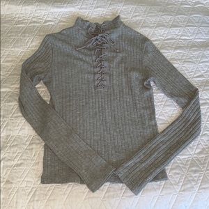 styled gray long sleeve tie up top